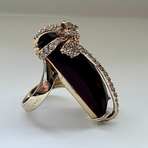 Andara Design 18K GOLD PLATED SIAM RED CRYSTAL & CZ BOW RING - Picture 5 of 15